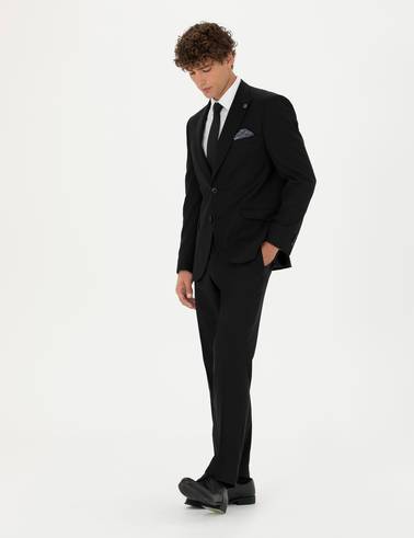 Siyah Slim Fit Yün Karışımlı Takım Elbise