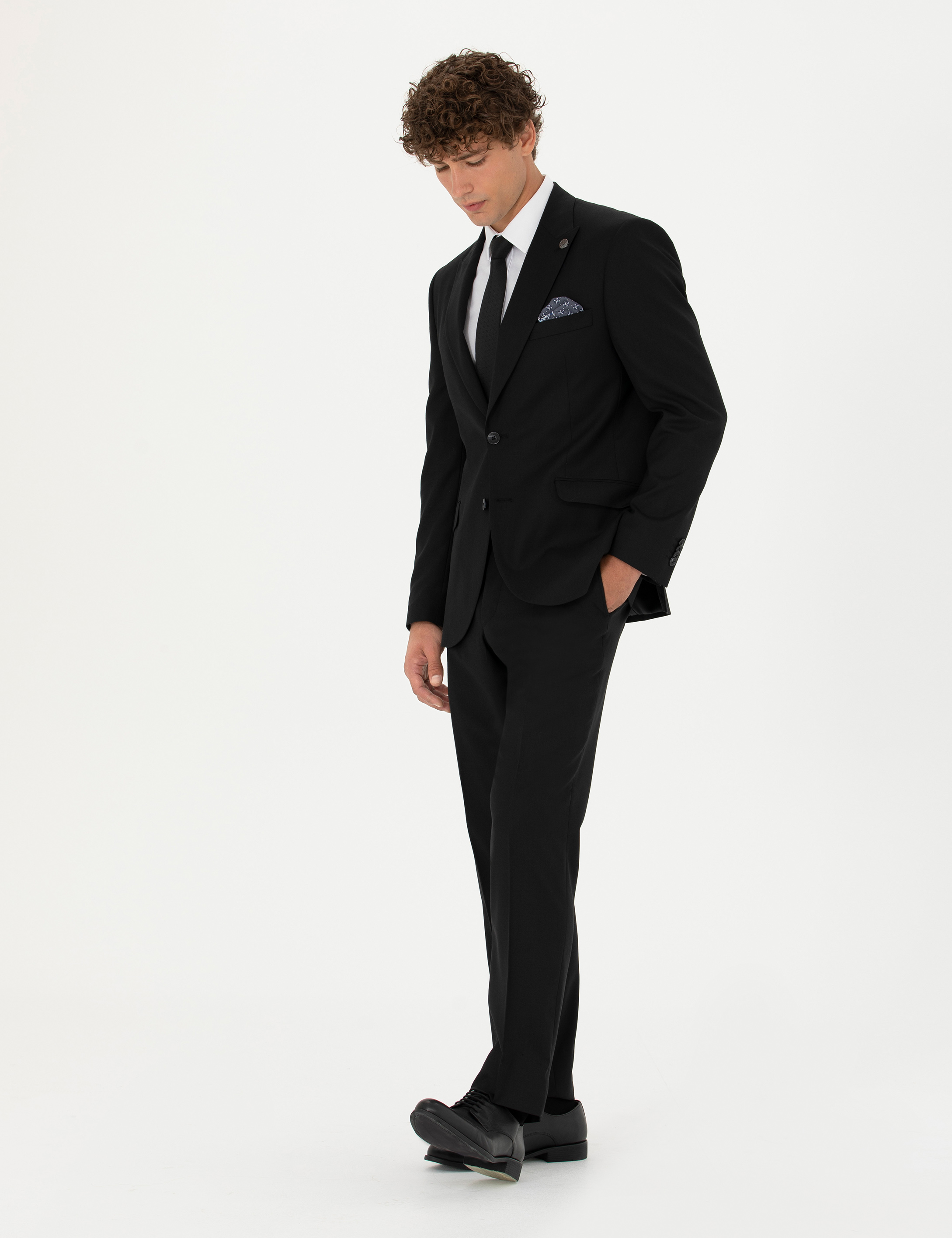 Siyah Slim Fit Yün Karışımlı Takım Elbise - Image 3