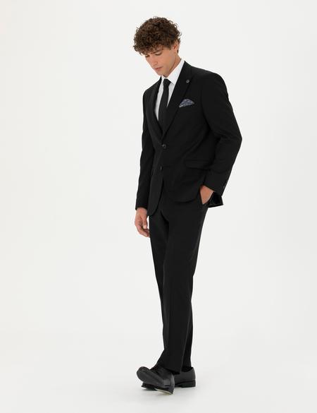 Siyah Slim Fit Yün Karışımlı Takım Elbise - 50273451029