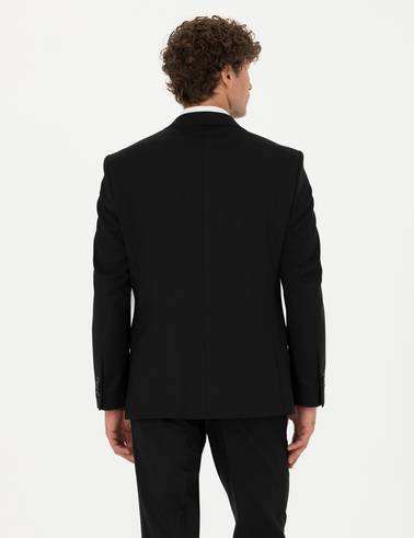 Siyah Slim Fit Yün Karışımlı Takım Elbise
