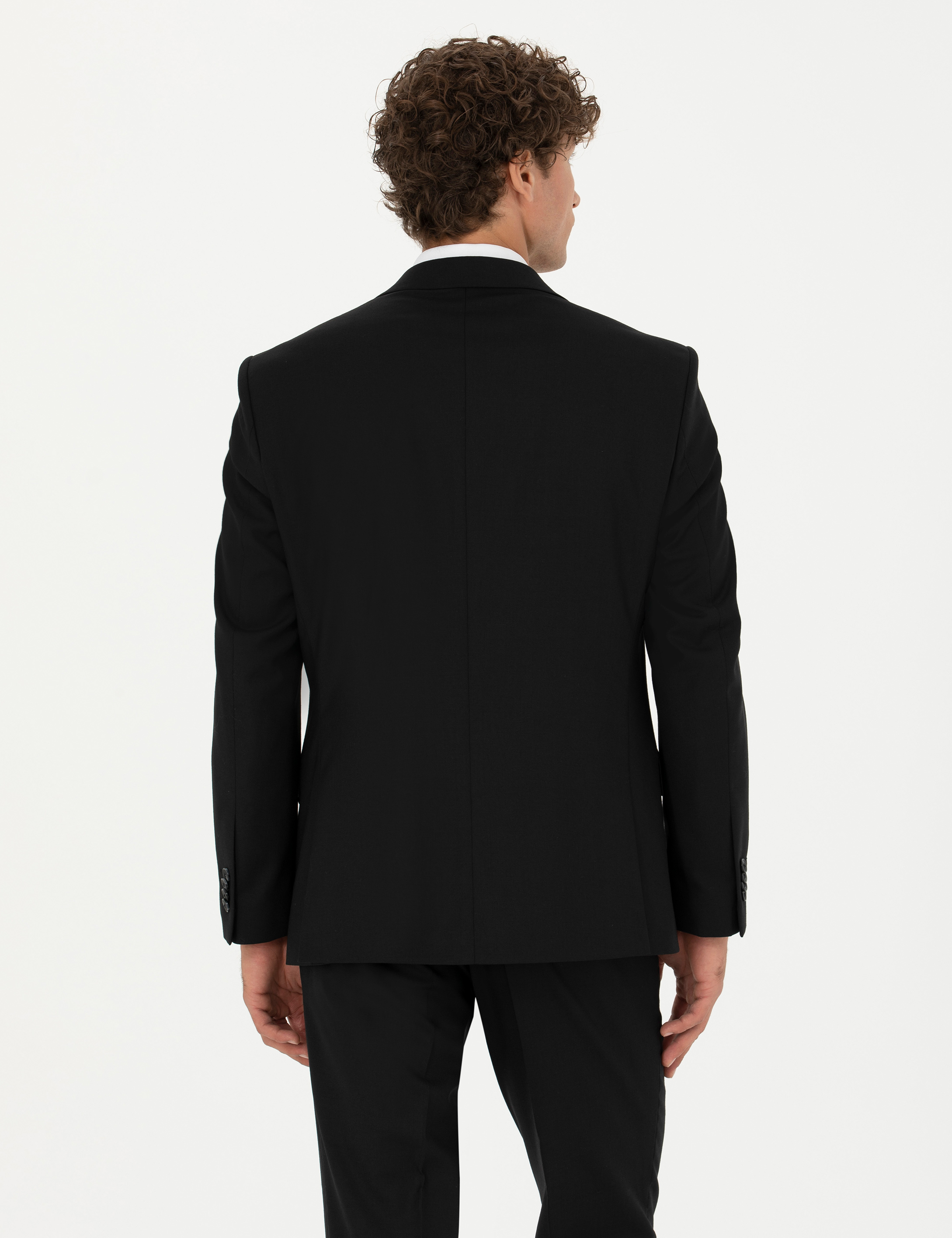 Siyah Slim Fit Yün Karışımlı Takım Elbise - Image 5