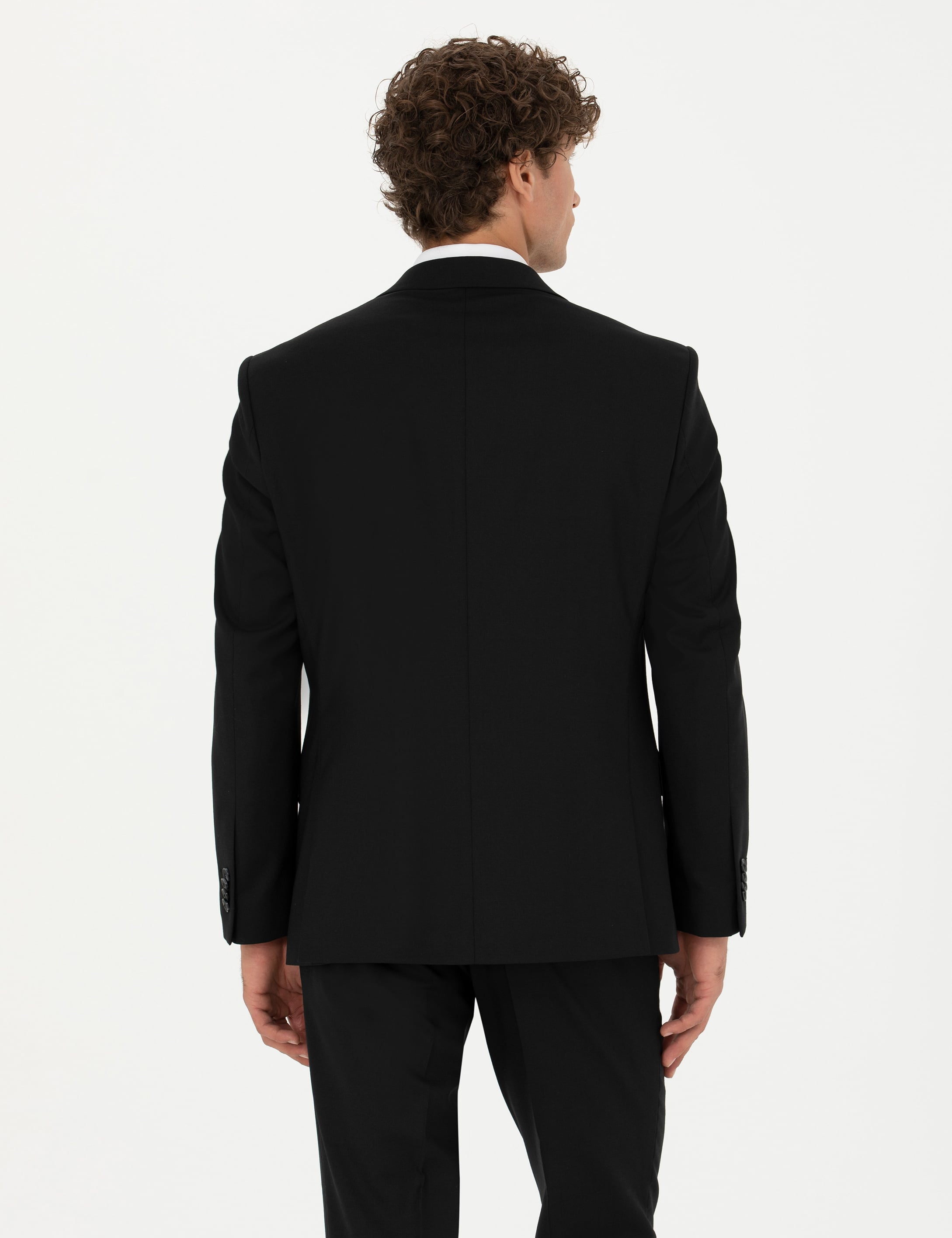 Siyah Slim Fit Yün Karışımlı Takım Elbise