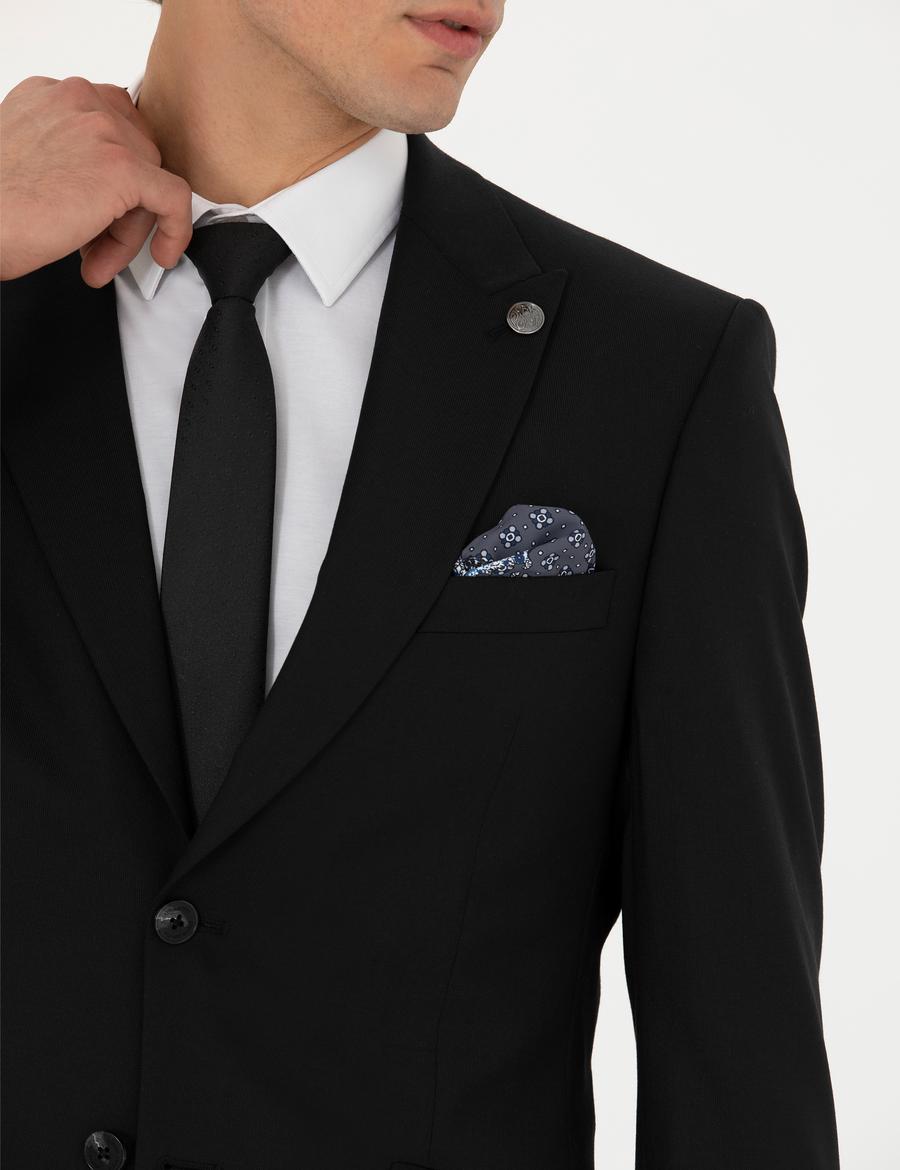 Siyah Slim Fit Yün Karışımlı Takım Elbise