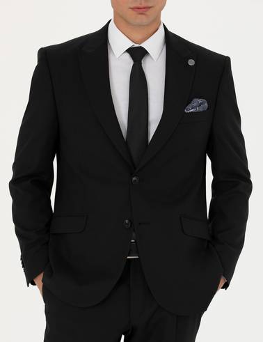 Siyah Slim Fit Yün Karışımlı Takım Elbise