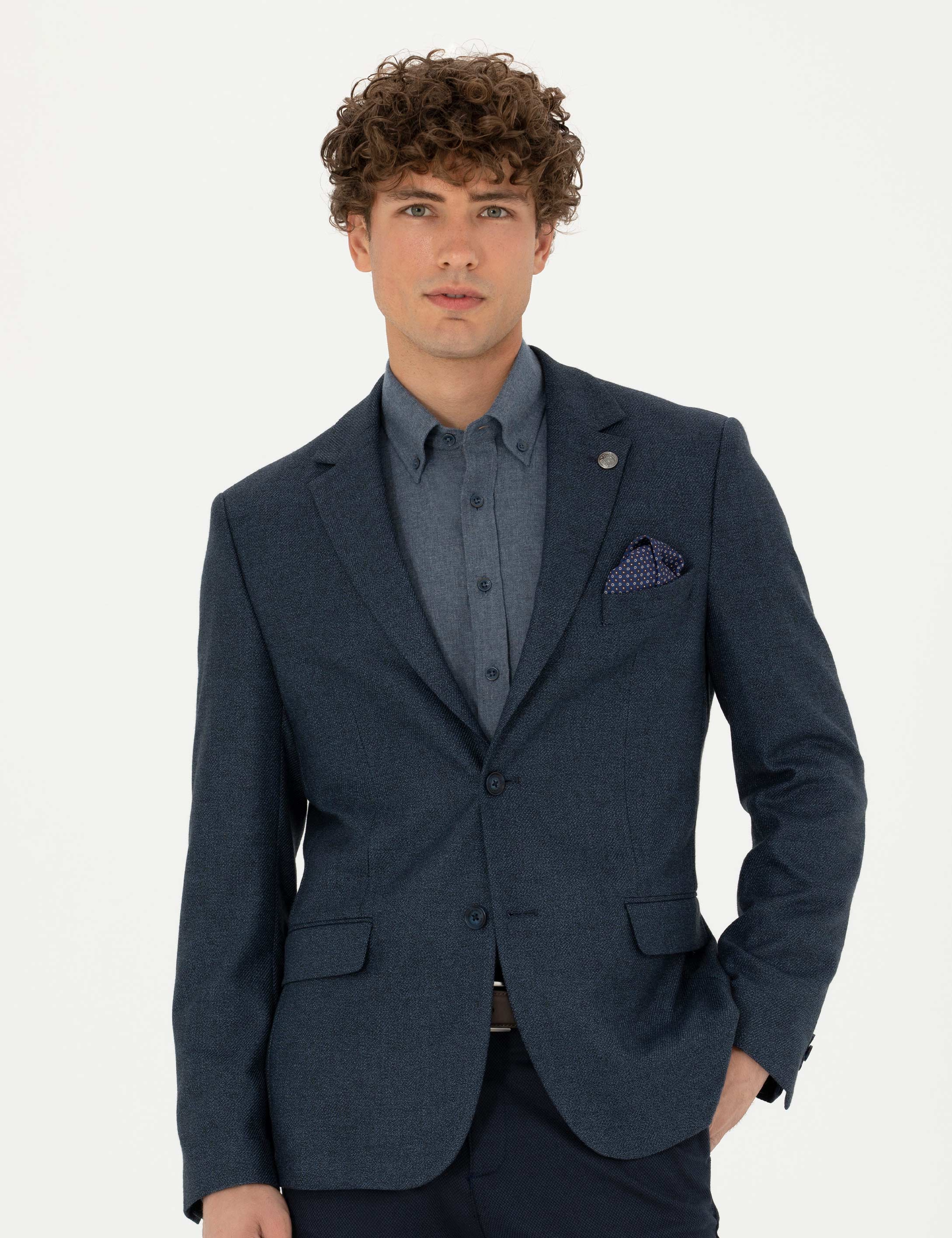 Açık Lacivert Slim Fit Ceket - Image 3