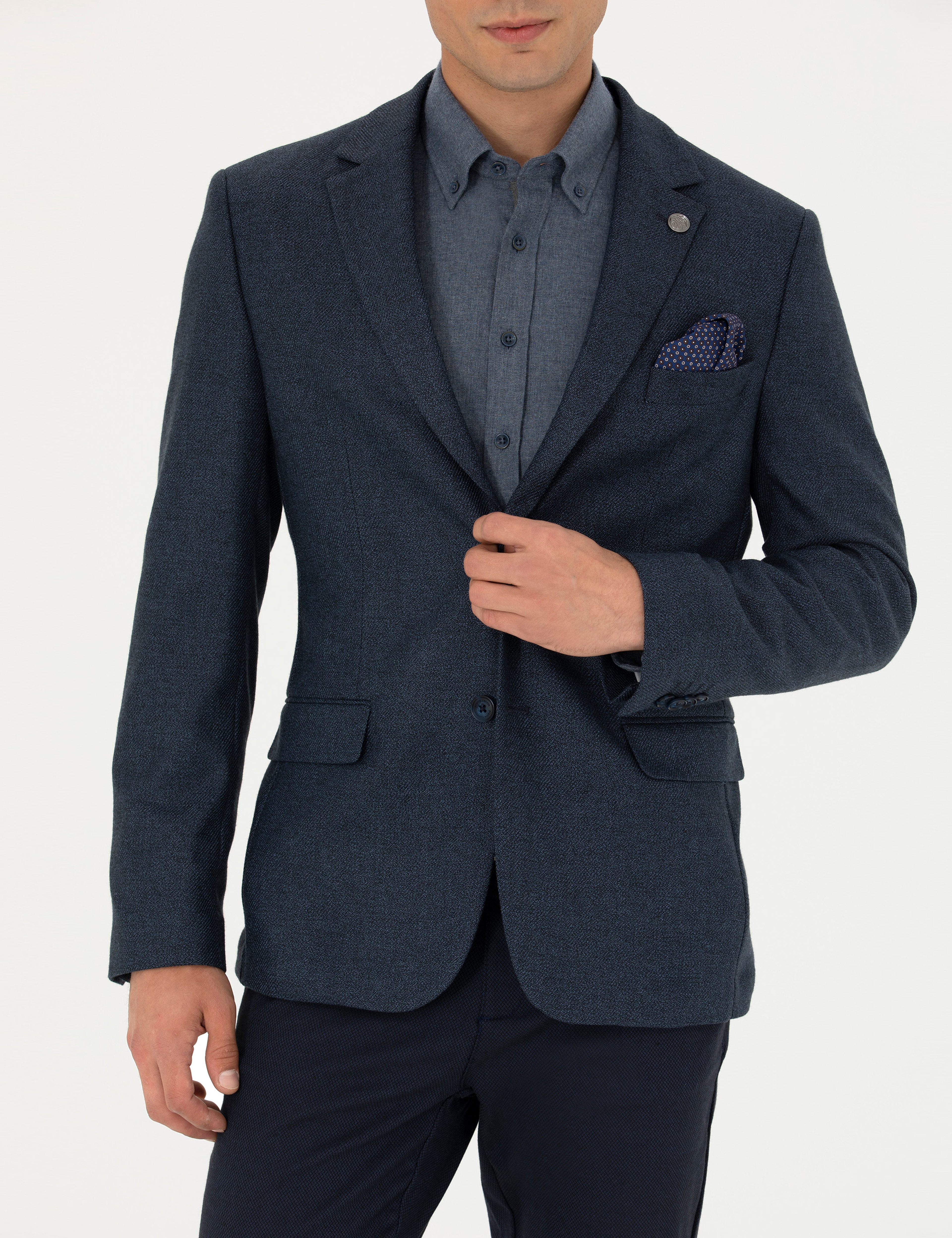 Açık Lacivert Slim Fit Ceket - Image 6