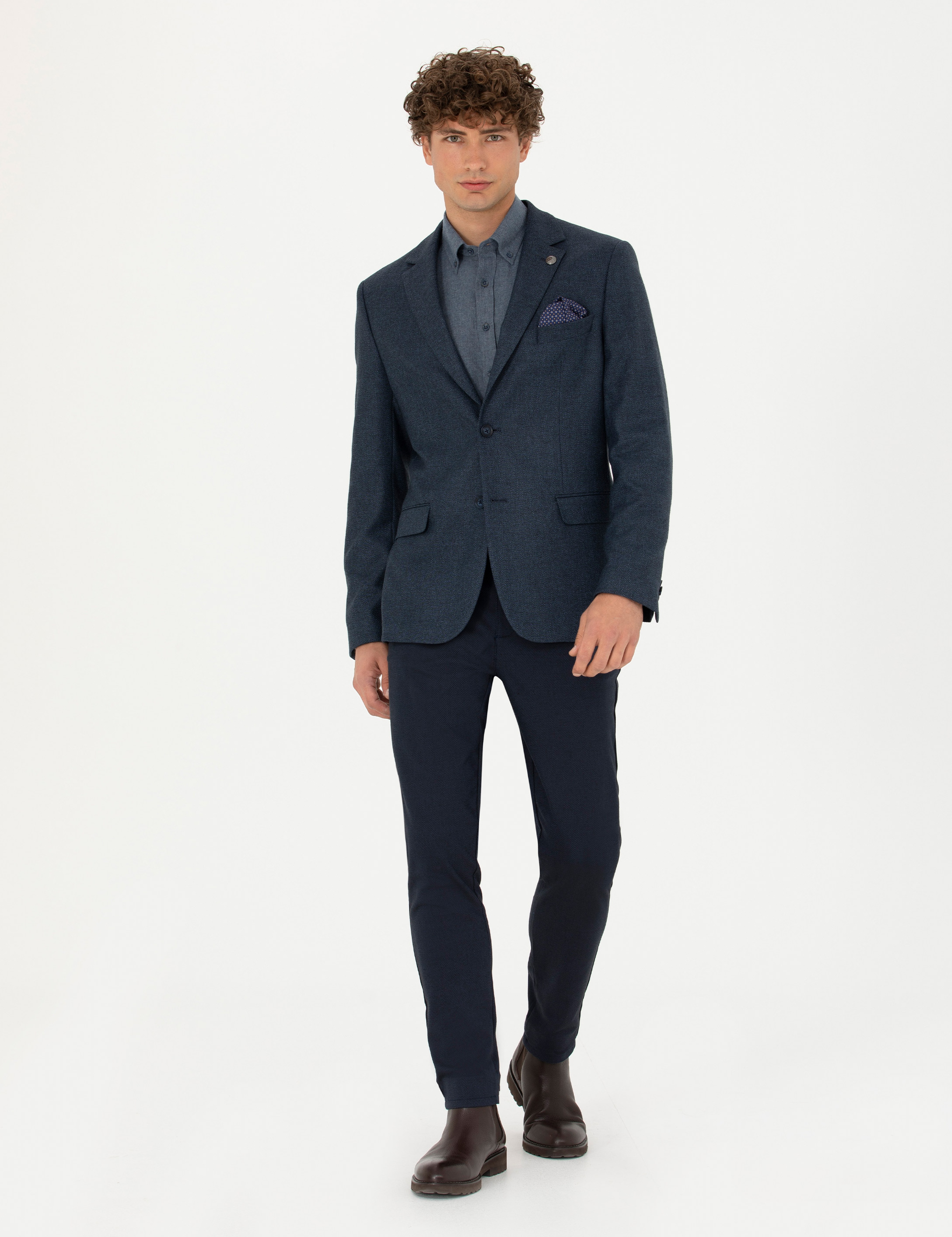 Açık Lacivert Slim Fit Ceket - Image 4