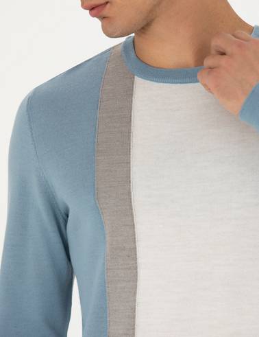 Koyu Mavi Slim Fit Bisiklet Yaka Yün Karışımlı Triko Kazak