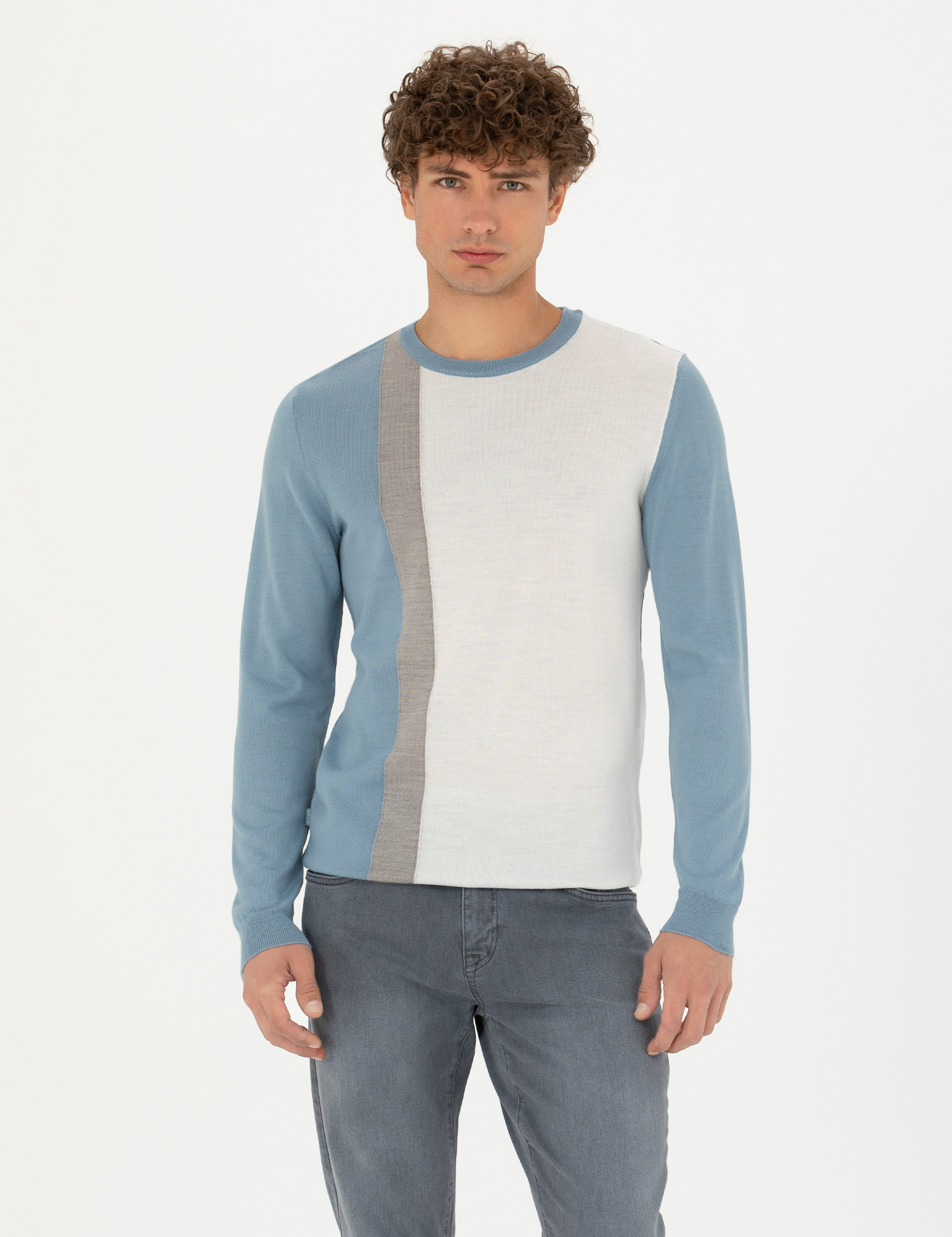 Pierre Cardin Koyu Mavi Slim Fit Bisiklet Yaka Yün Karışımlı Triko Kazak görsel 3