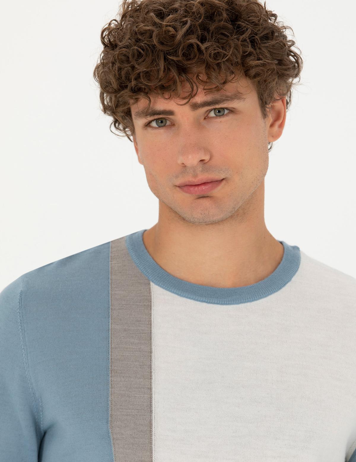 Koyu Mavi Slim Fit Bisiklet Yaka Yün Karışımlı Triko Kazak - 50278089001