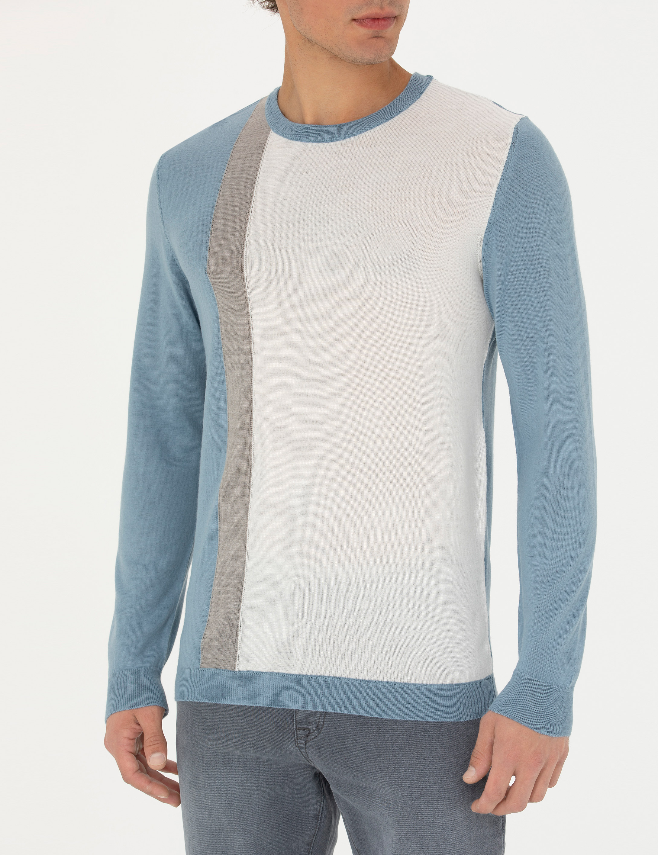 Pierre Cardin Koyu Mavi Slim Fit Bisiklet Yaka Yün Karışımlı Triko Kazak görsel 6