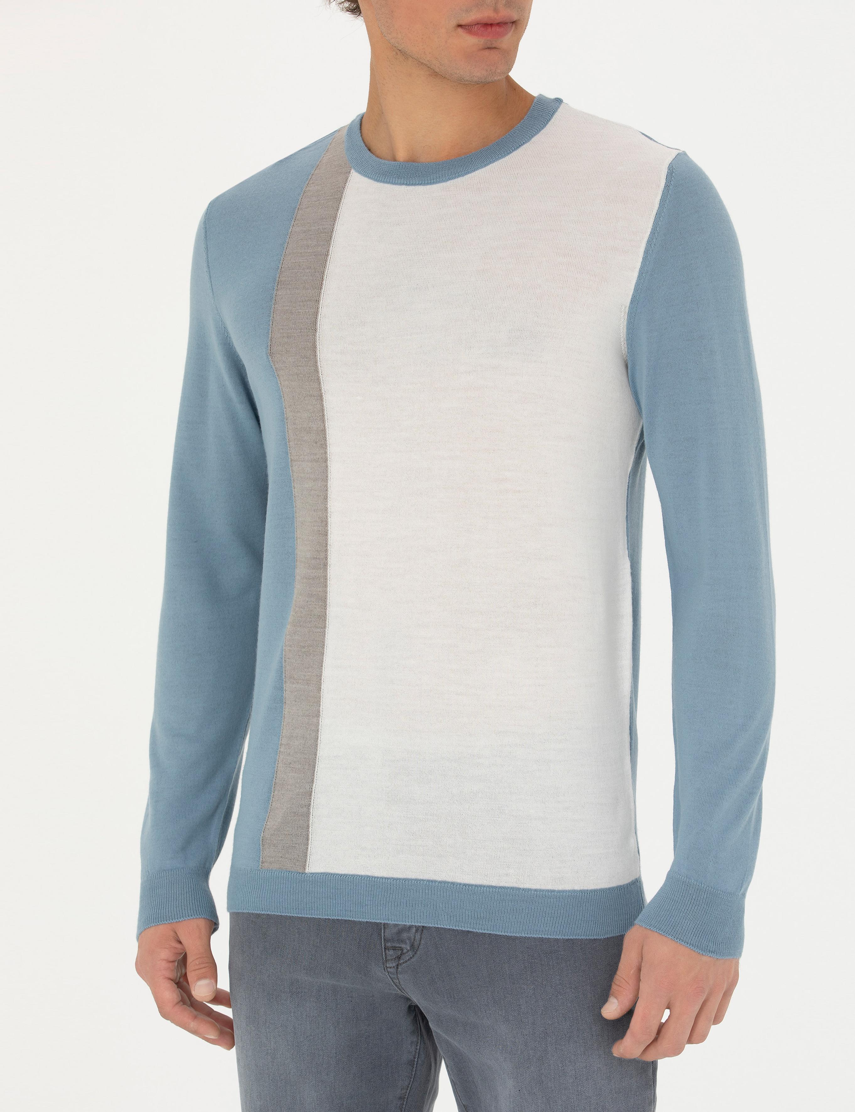 Koyu Mavi Slim Fit Bisiklet Yaka Yün Karışımlı Triko Kazak