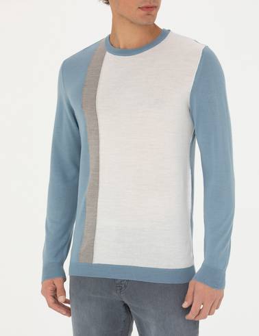 Koyu Mavi Slim Fit Bisiklet Yaka Yün Karışımlı Triko Kazak