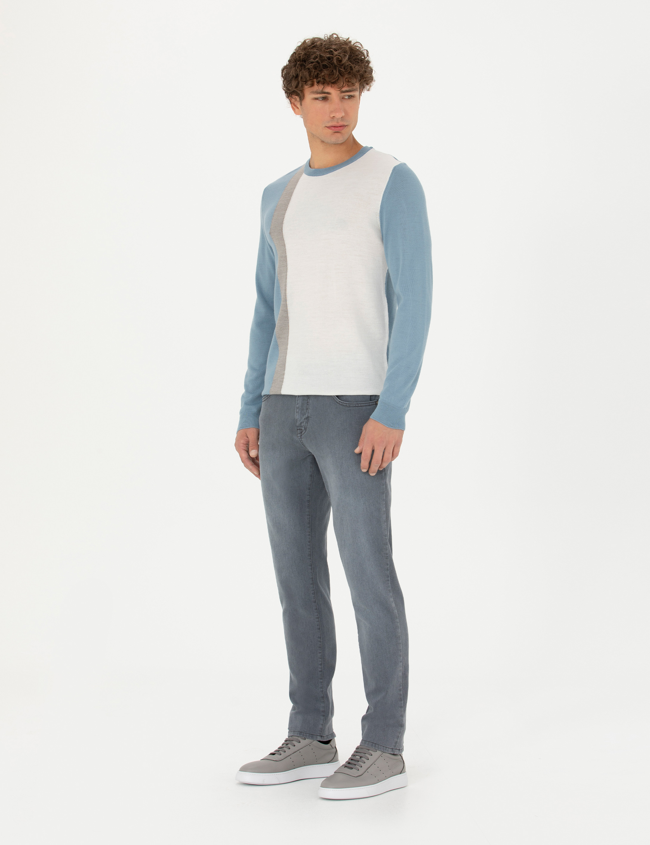 Pierre Cardin Koyu Mavi Slim Fit Bisiklet Yaka Yün Karışımlı Triko Kazak görsel 4