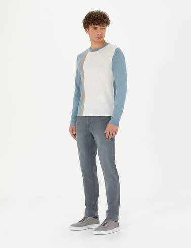 Koyu Mavi Slim Fit Bisiklet Yaka Yün Karışımlı Triko Kazak