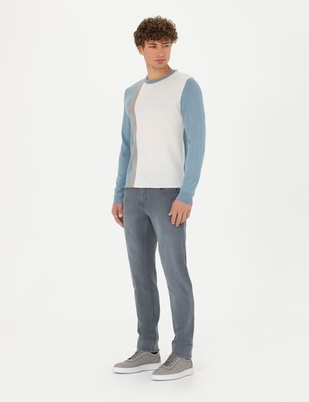 Koyu Mavi Slim Fit Bisiklet Yaka Yün Karışımlı Triko Kazak - 50278089001