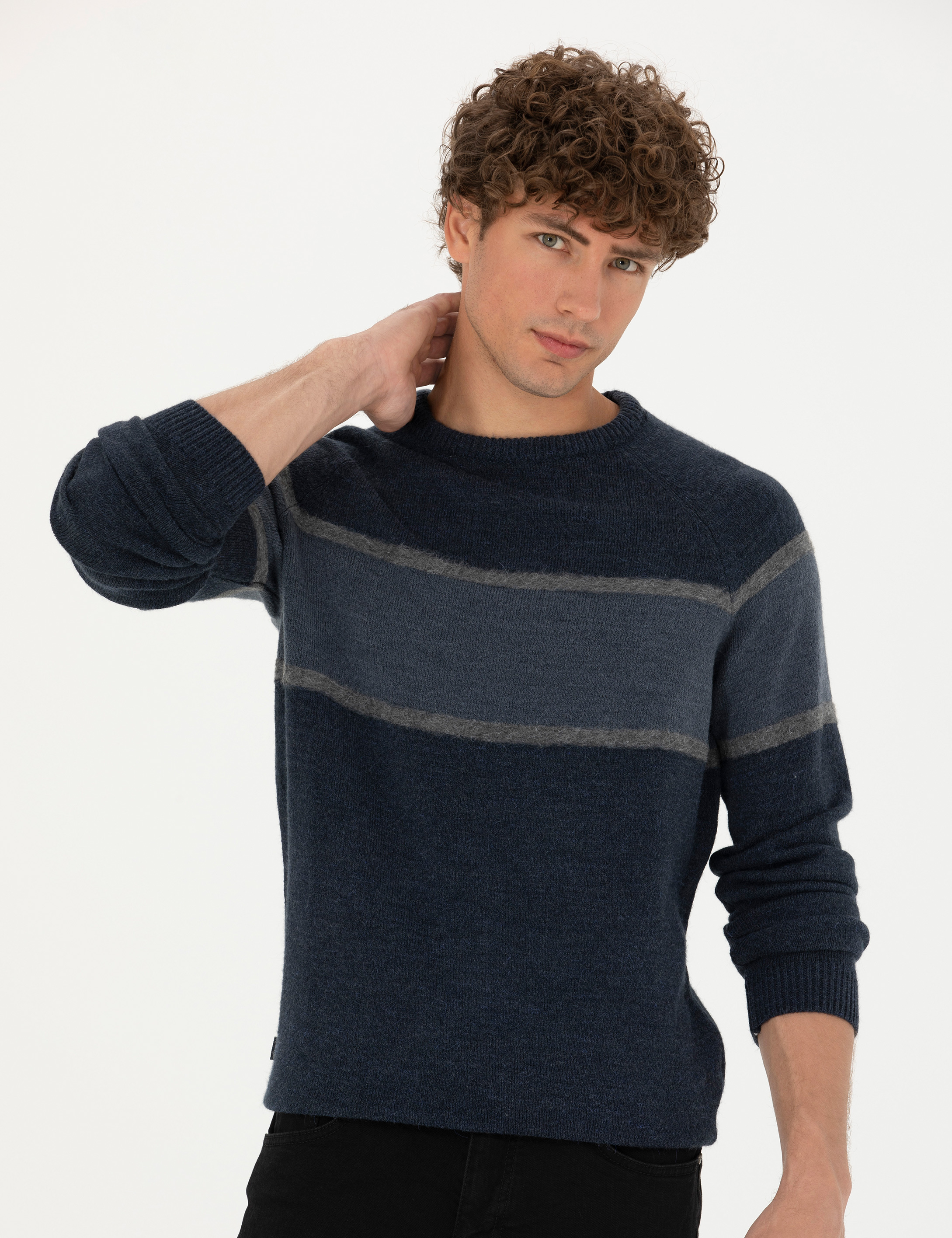 Lacivert Slim Fit Bisiklet Yaka Triko Kazak