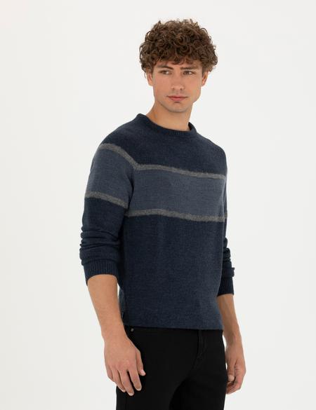 Lacivert Slim Fit Bisiklet Yaka Triko Kazak - 50278026013