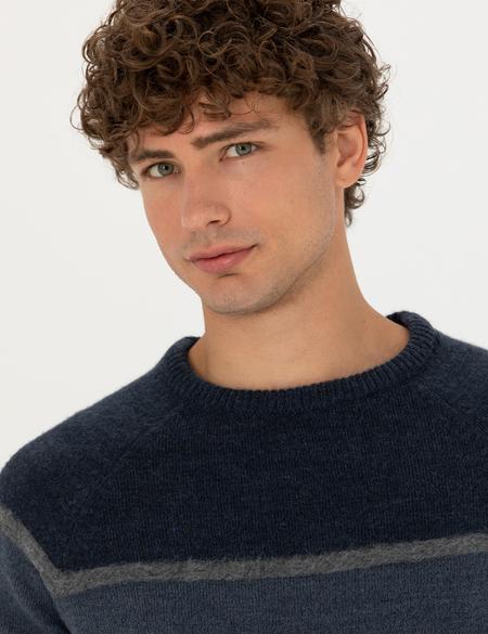 Lacivert Slim Fit Bisiklet Yaka Triko Kazak - 50278026013