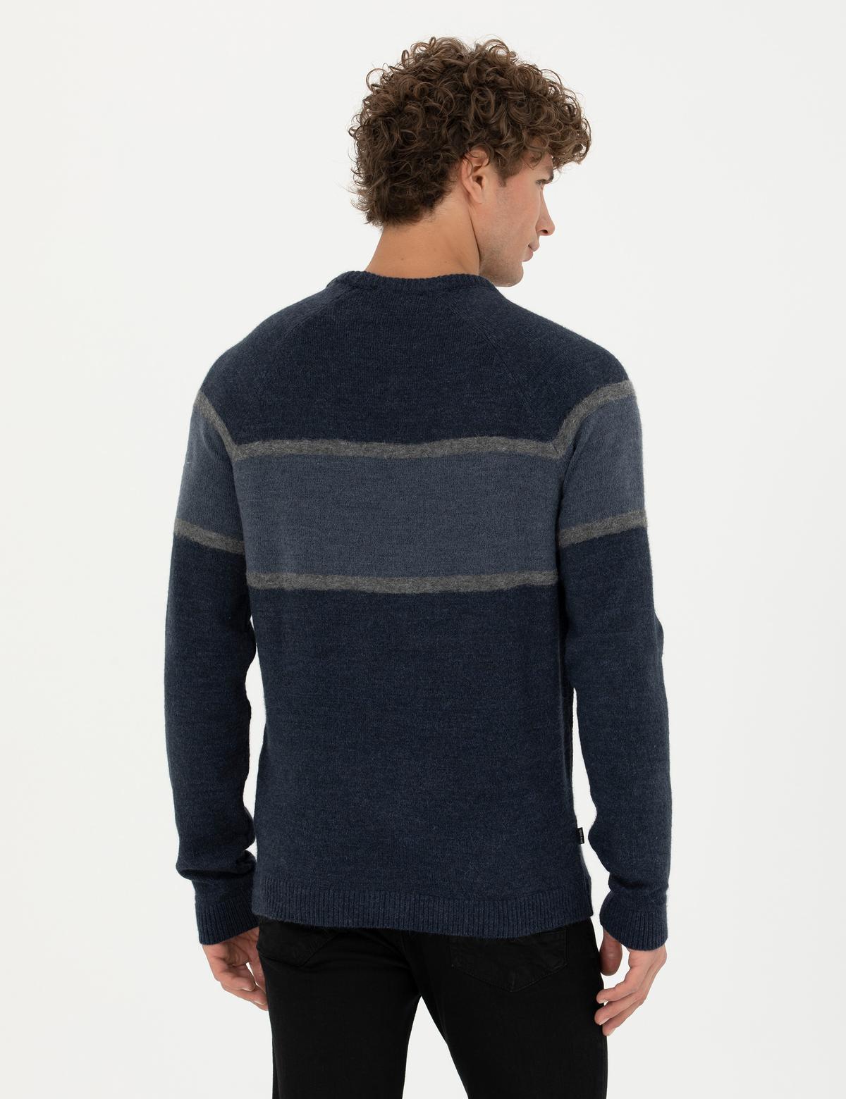 Lacivert Slim Fit Bisiklet Yaka Triko Kazak - 50278026013