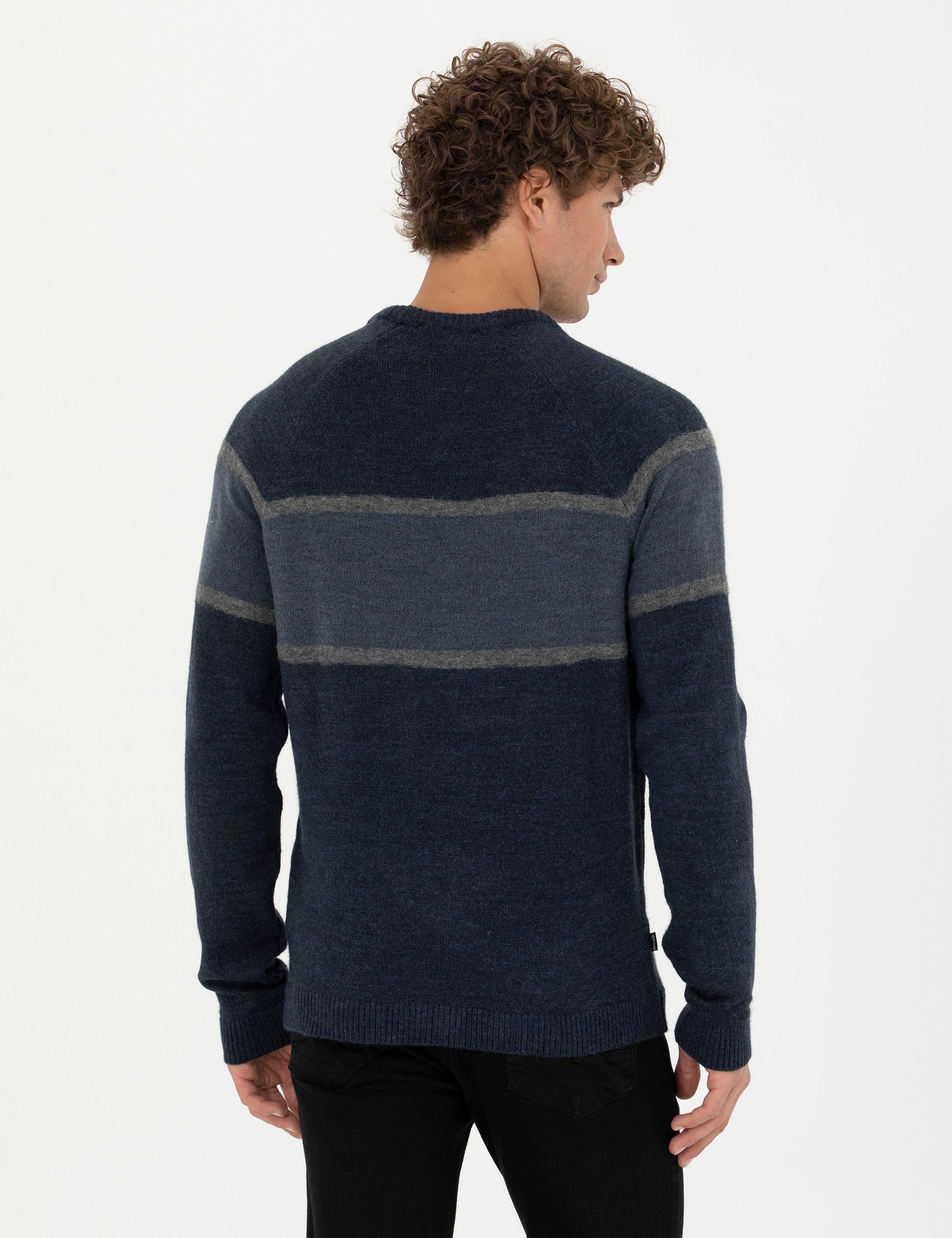 Lacivert Slim Fit Bisiklet Yaka Triko Kazak