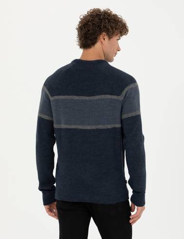 Lacivert Slim Fit Bisiklet Yaka Triko Kazak
