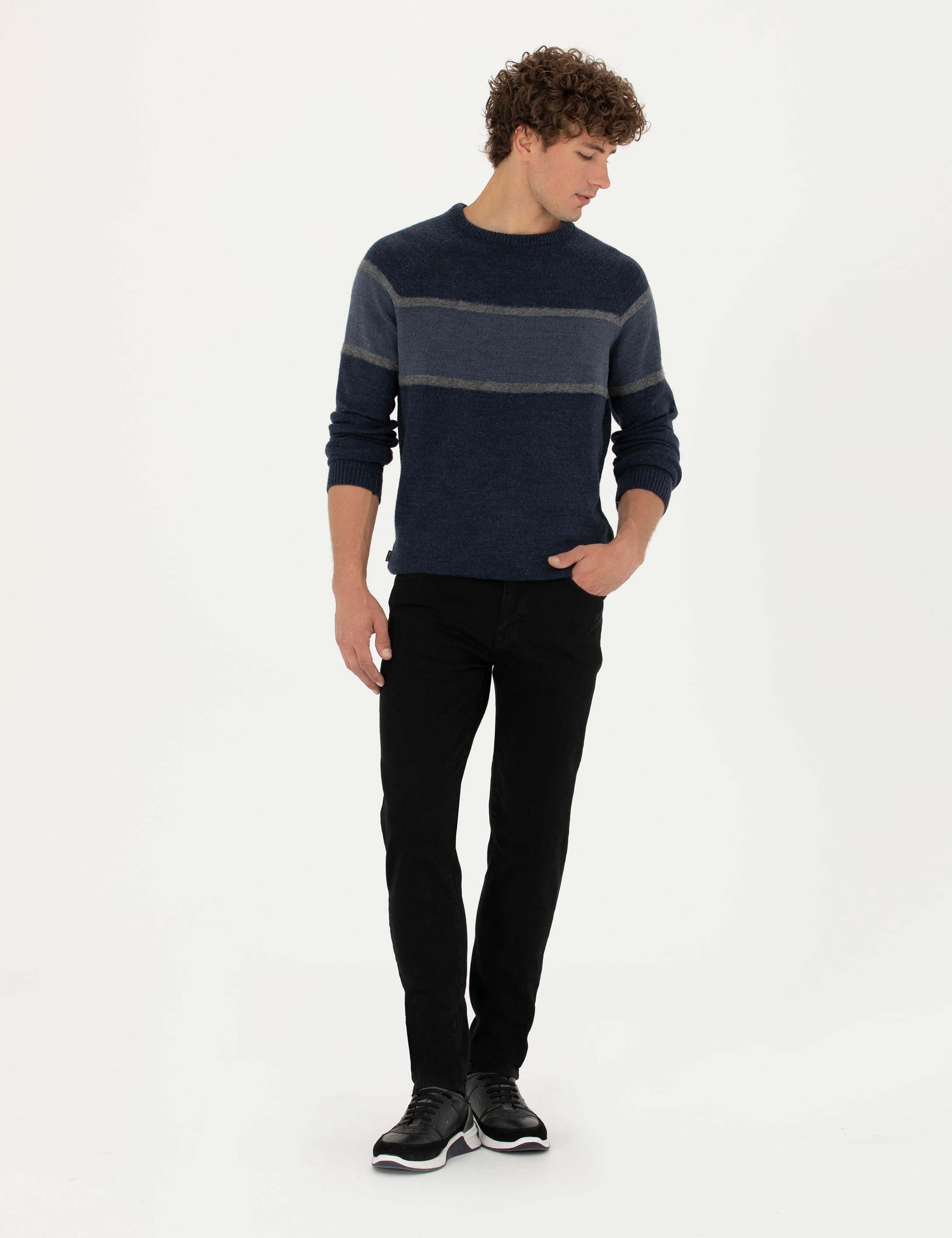 Pierre Cardin Lacivert Slim Fit Bisiklet Yaka Triko Kazak görsel 4