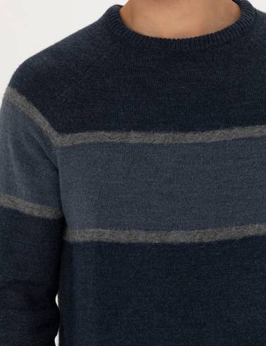 Lacivert Slim Fit Bisiklet Yaka Triko Kazak