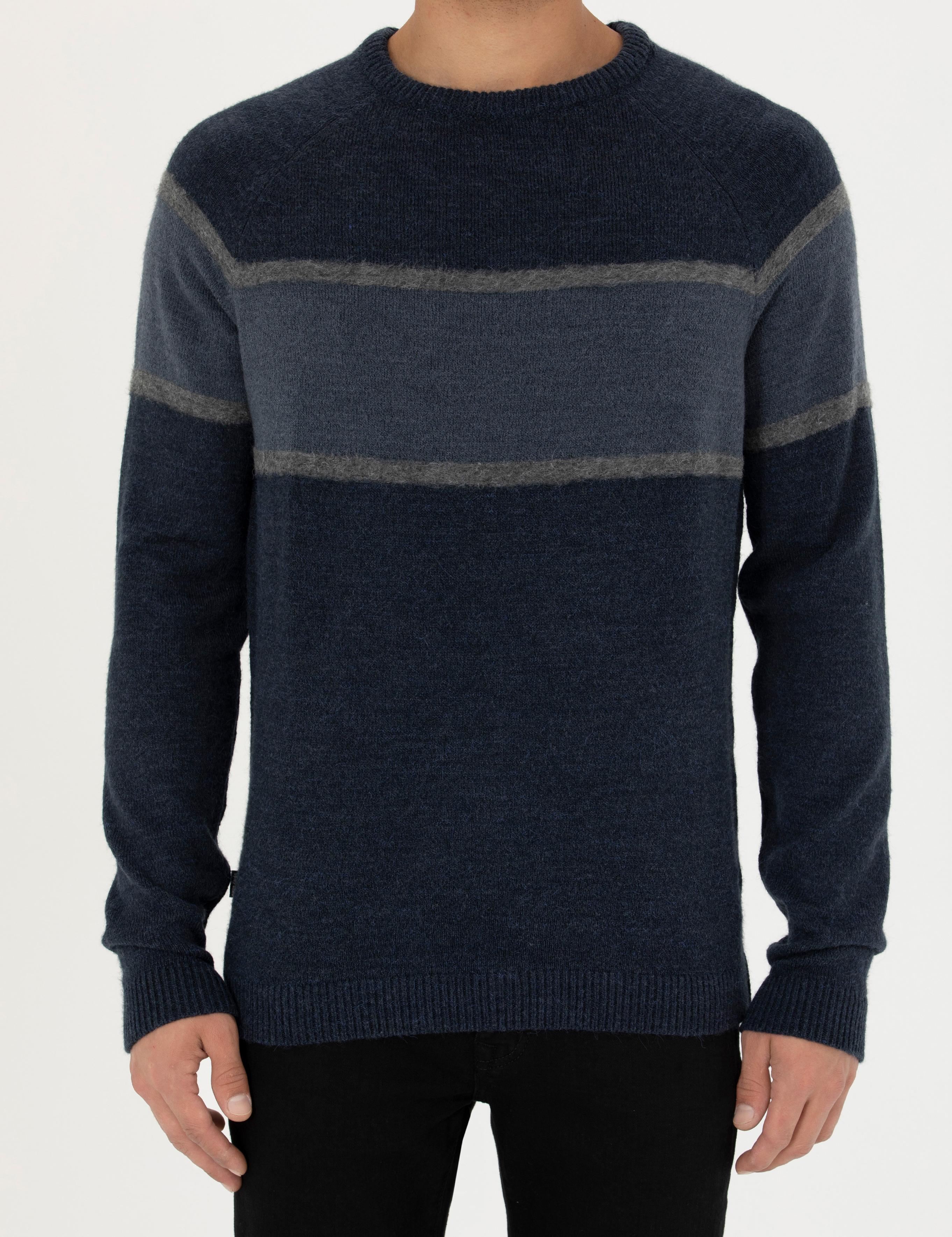 Lacivert Slim Fit Bisiklet Yaka Triko Kazak