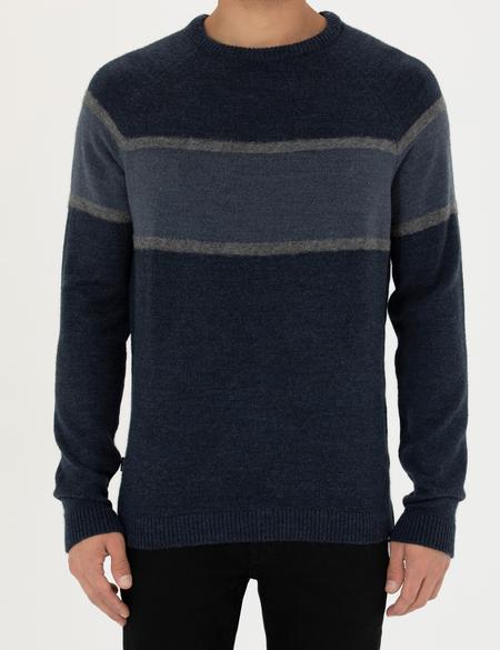 Lacivert Slim Fit Bisiklet Yaka Triko Kazak - 50278026013