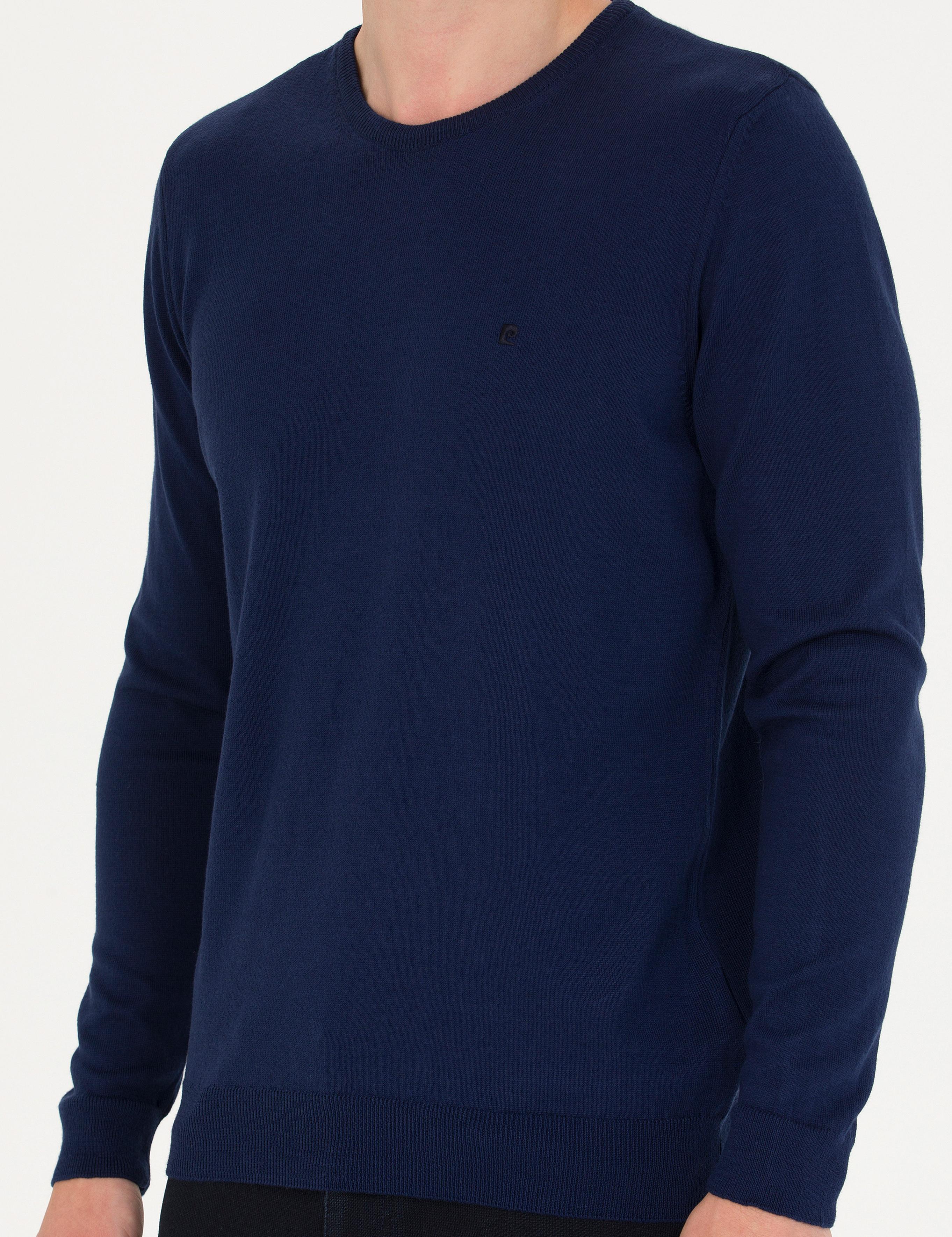 Açık Lacivert Slim Fit Bisiklet Yaka Basic Triko Kazak