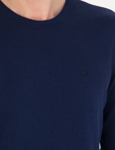 Açık Lacivert Slim Fit Bisiklet Yaka Basic Triko Kazak