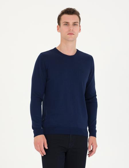 Açık Lacivert Slim Fit Bisiklet Yaka Basic Triko Kazak - 50276349008