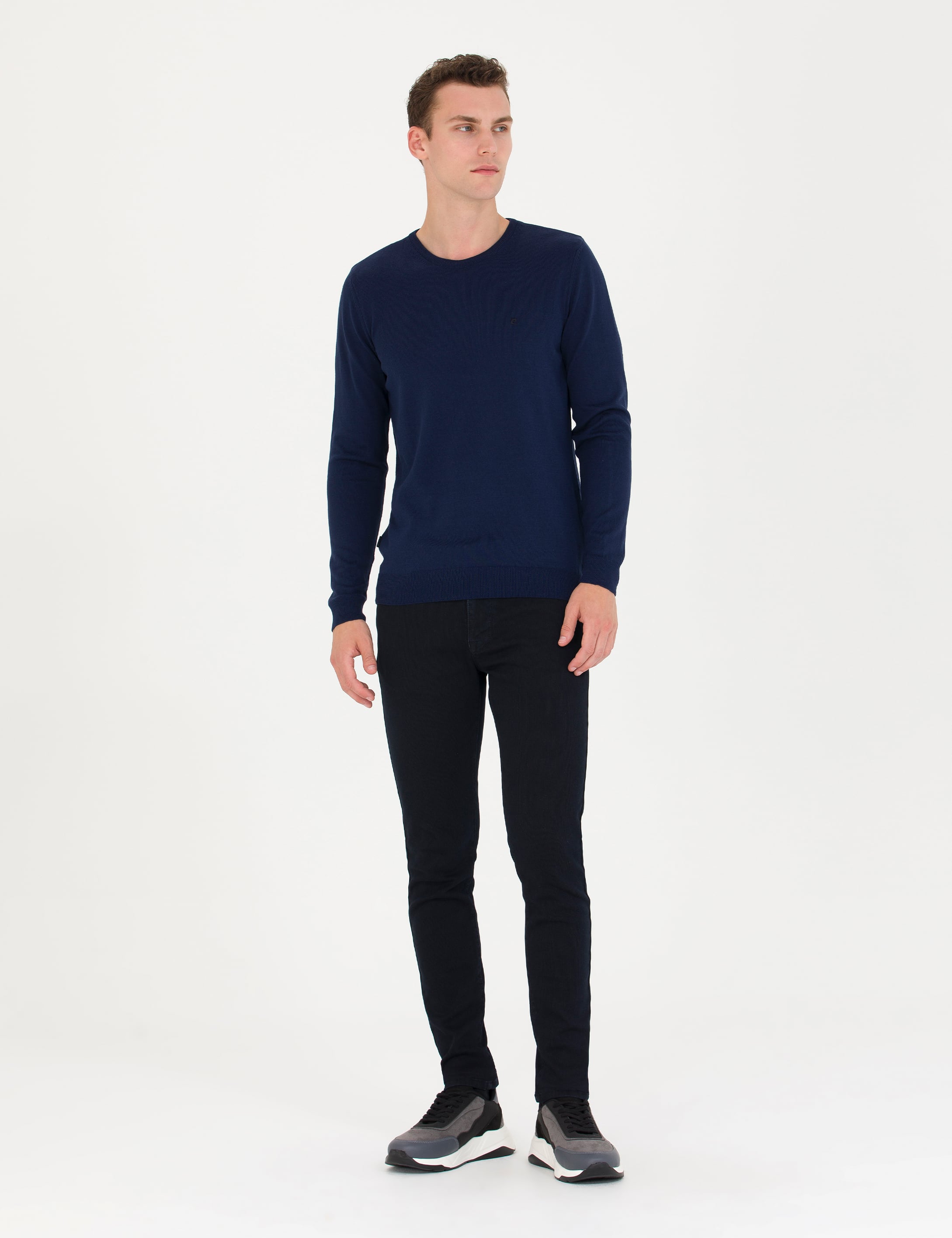 Pierre Cardin Açık Lacivert Slim Fit Bisiklet Yaka Basic Triko Kazak görsel 4