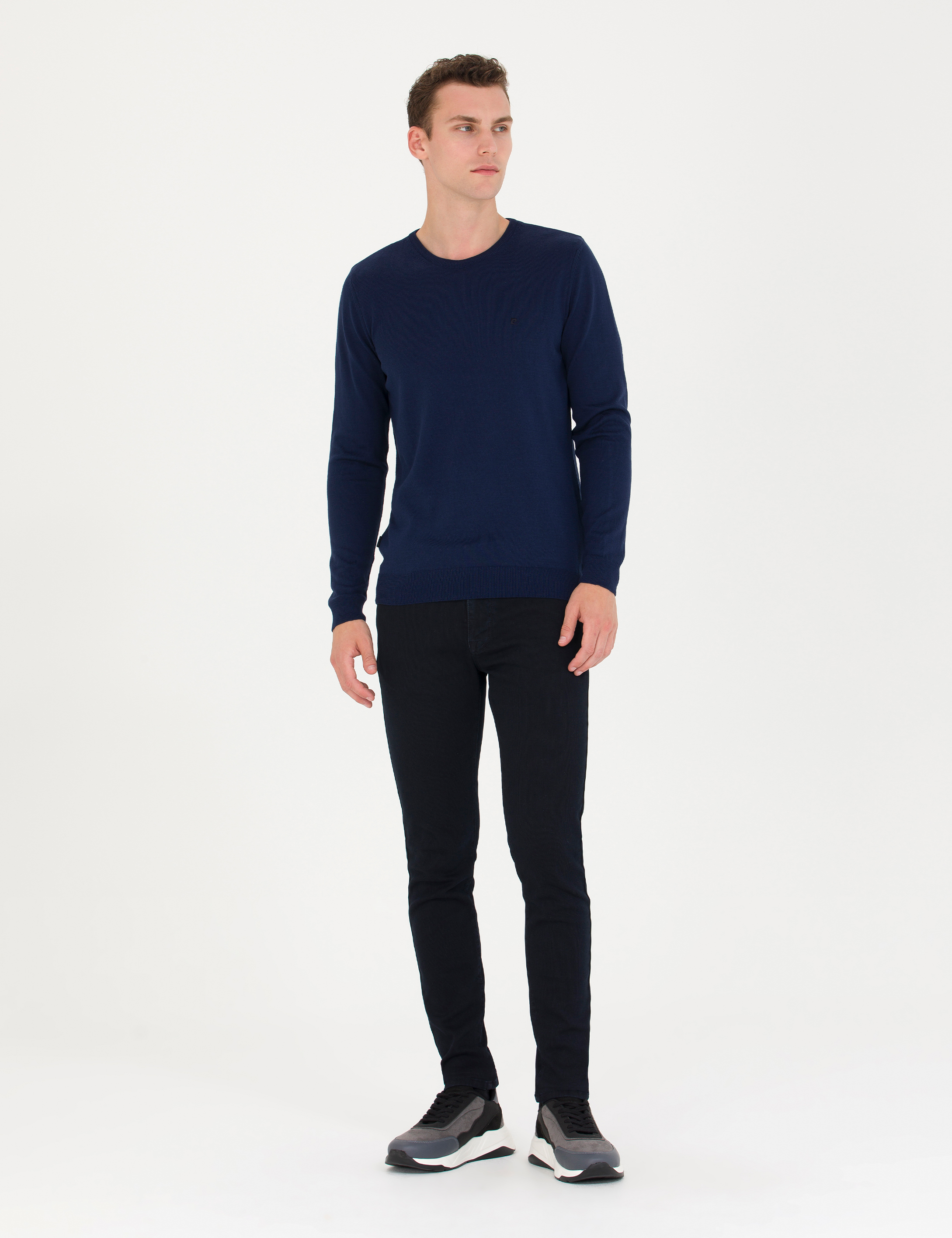 Açık Lacivert Slim Fit Bisiklet Yaka Basic Triko Kazak - Image 4