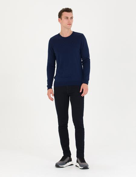 Açık Lacivert Slim Fit Bisiklet Yaka Basic Triko Kazak - 50276349008