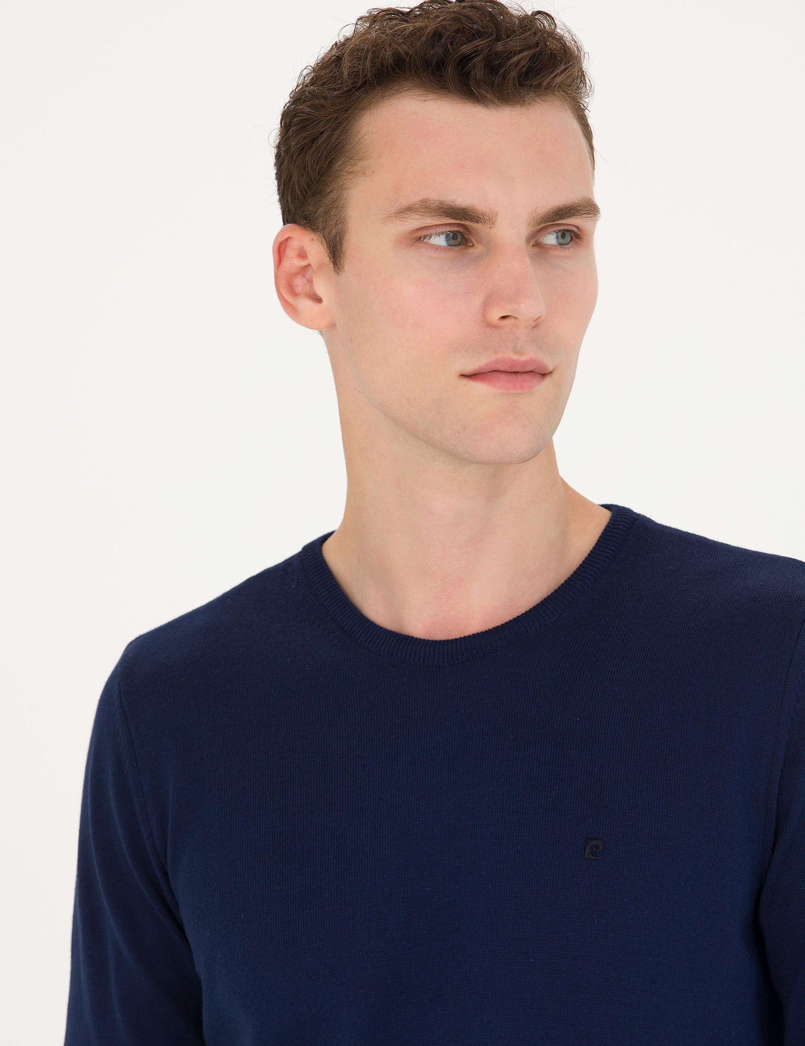 Açık Lacivert Slim Fit Bisiklet Yaka Basic Triko Kazak