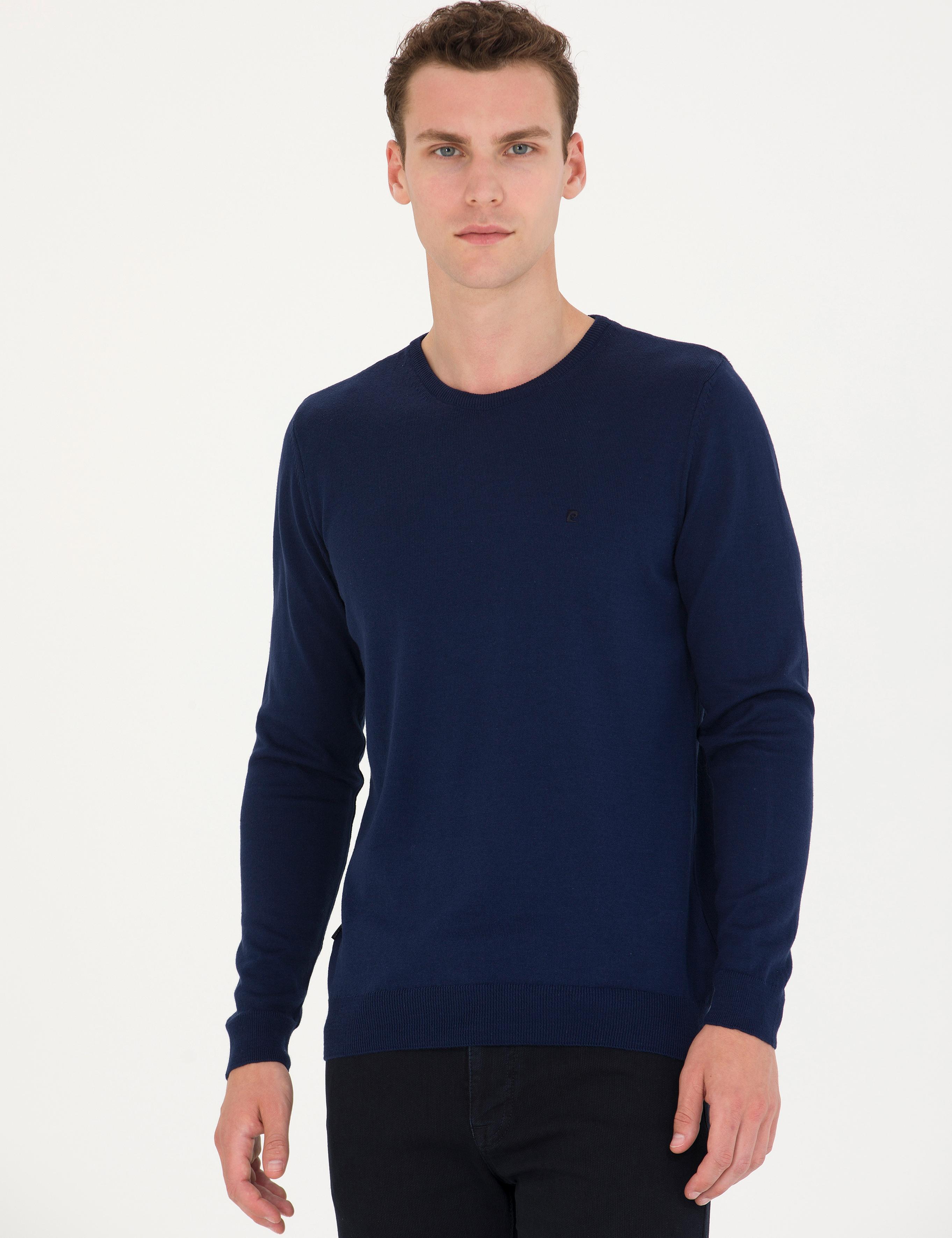 Açık Lacivert Slim Fit Bisiklet Yaka Basic Triko Kazak