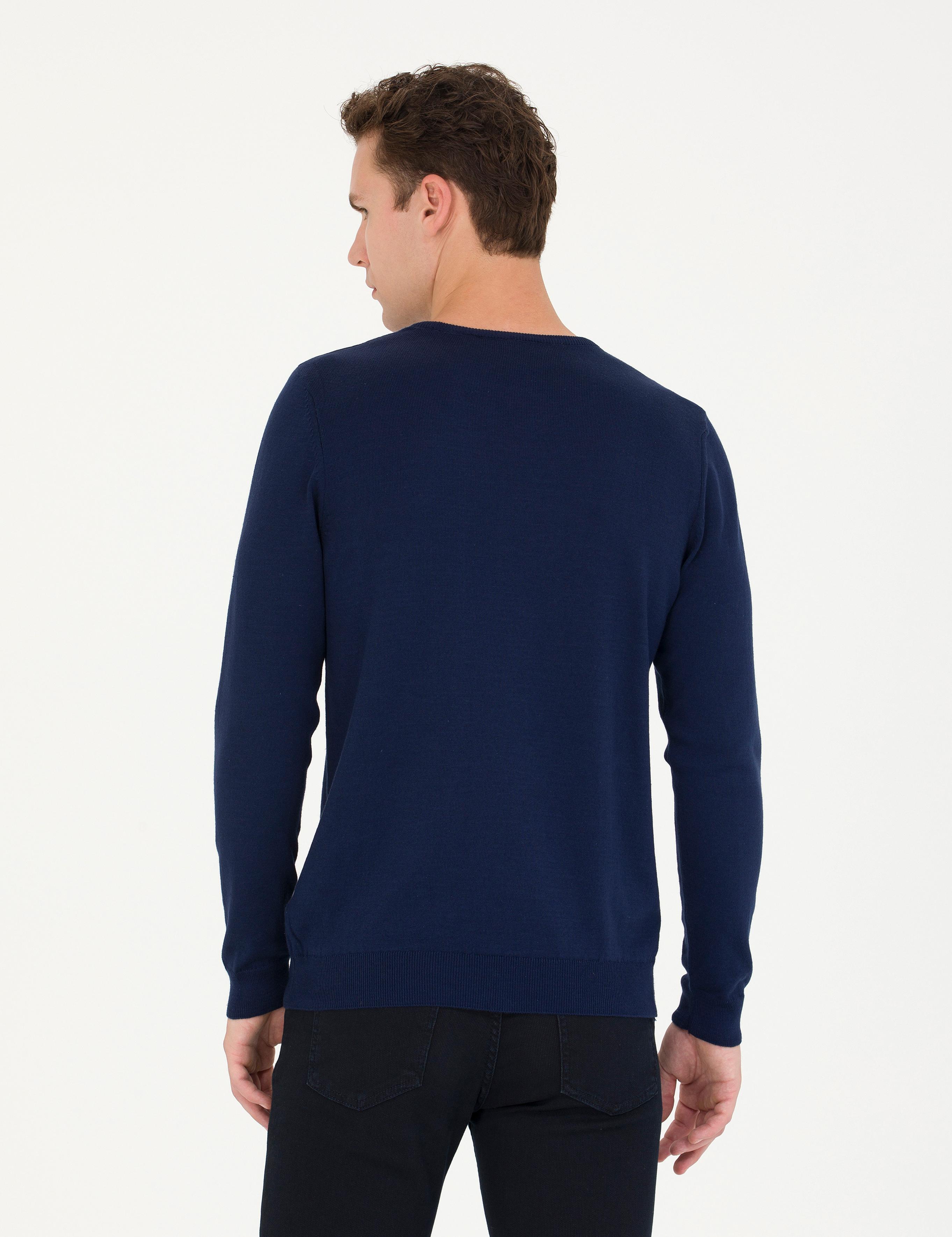 Açık Lacivert Slim Fit Bisiklet Yaka Basic Triko Kazak