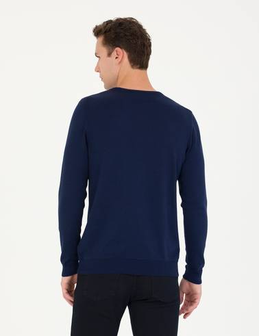 Açık Lacivert Slim Fit Bisiklet Yaka Basic Triko Kazak