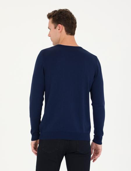 Açık Lacivert Slim Fit Bisiklet Yaka Basic Triko Kazak - 50276349008