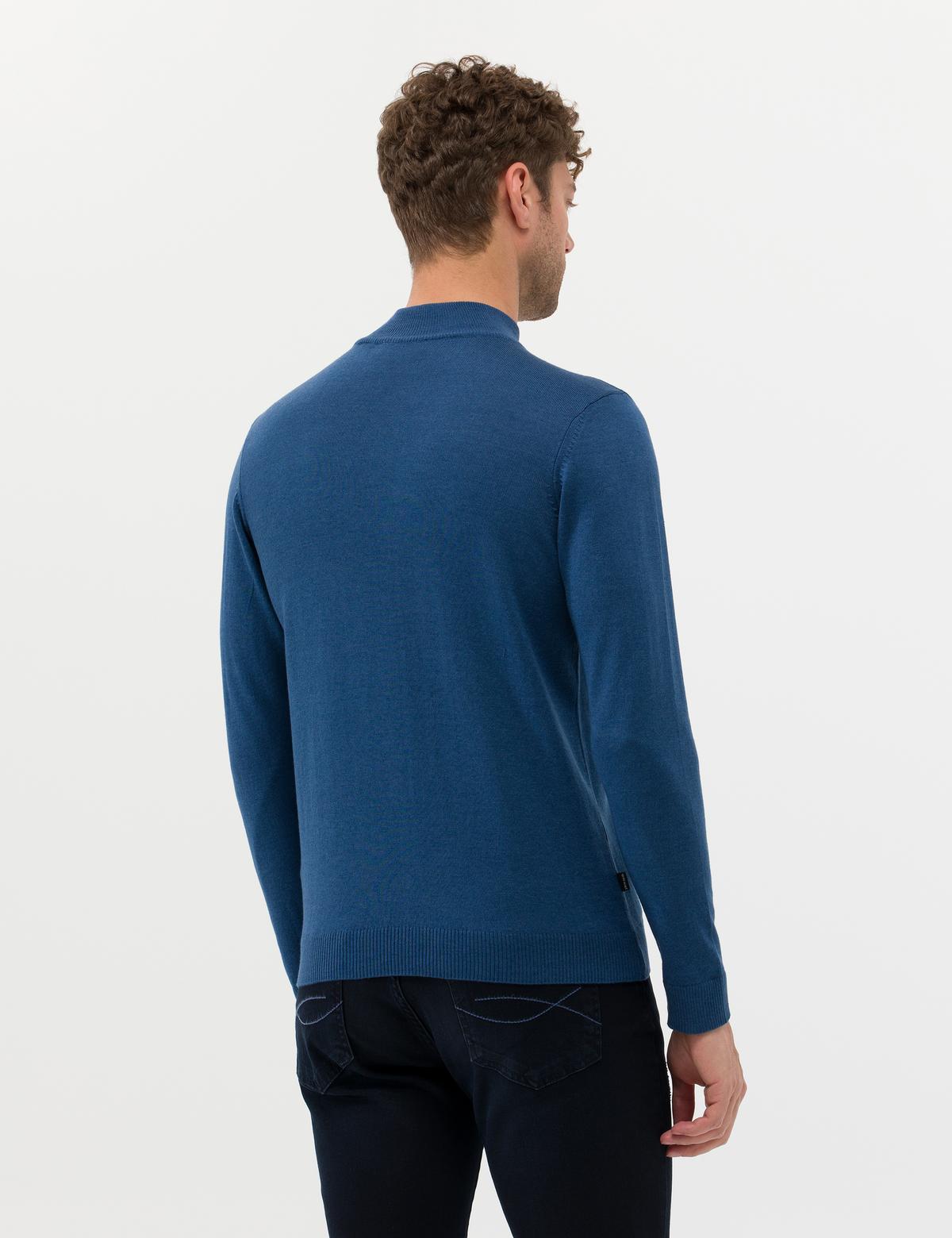 İndigo Melanj Slim Fit Yarım Balıkçı Yaka Basic Triko Kazak - 50276502068