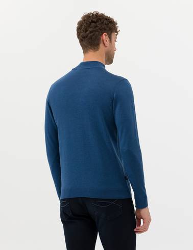 İndigo Melanj Slim Fit Yarım Balıkçı Yaka Basic Triko Kazak