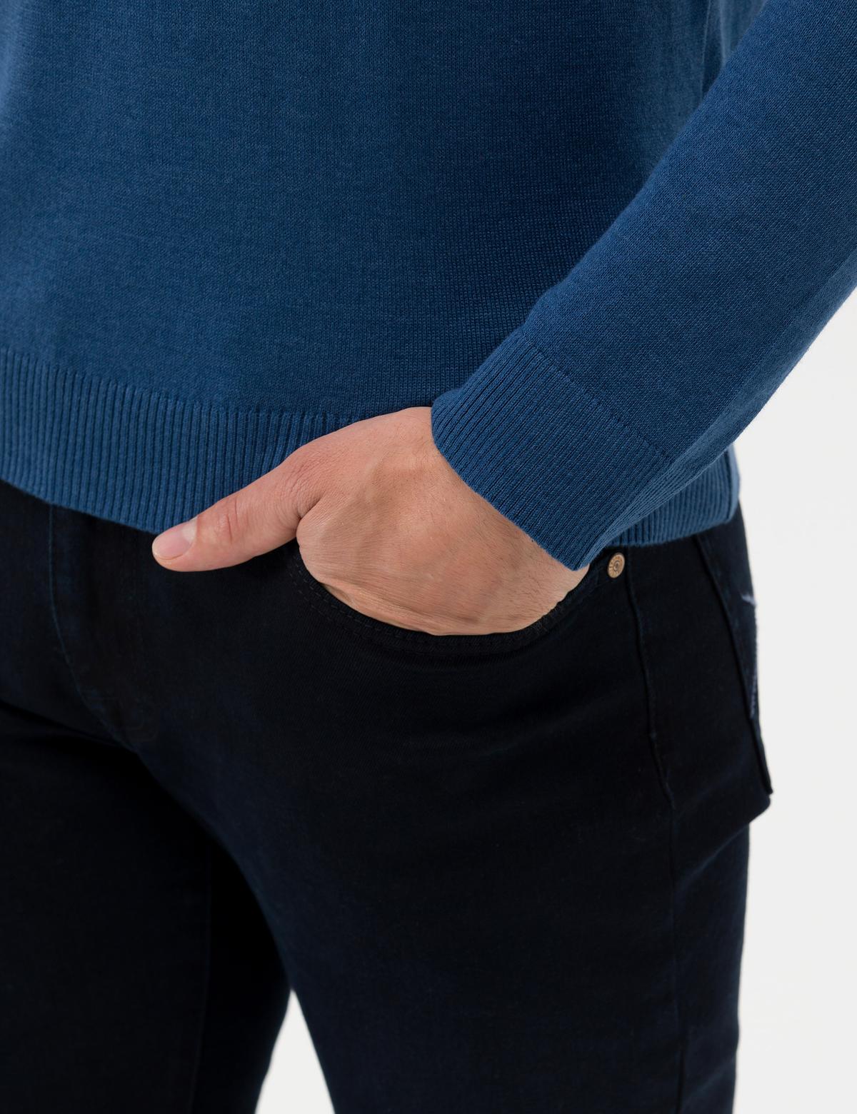 İndigo Melanj Slim Fit Yarım Balıkçı Yaka Basic Triko Kazak - 50276502068