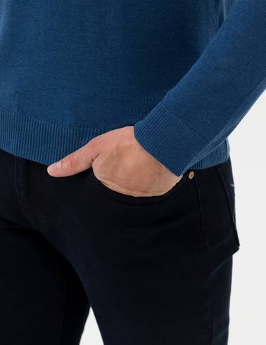 İndigo Melanj Slim Fit Yarım Balıkçı Yaka Basic Triko Kazak