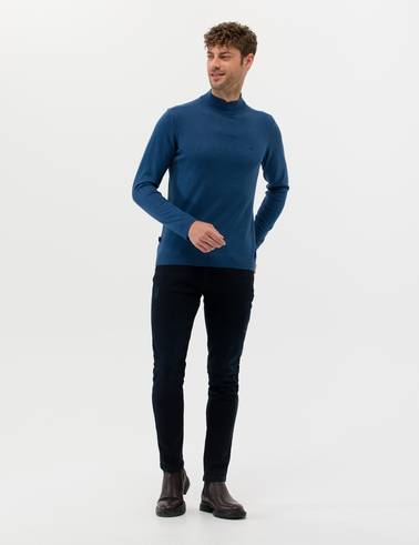 İndigo Melanj Slim Fit Yarım Balıkçı Yaka Basic Triko Kazak