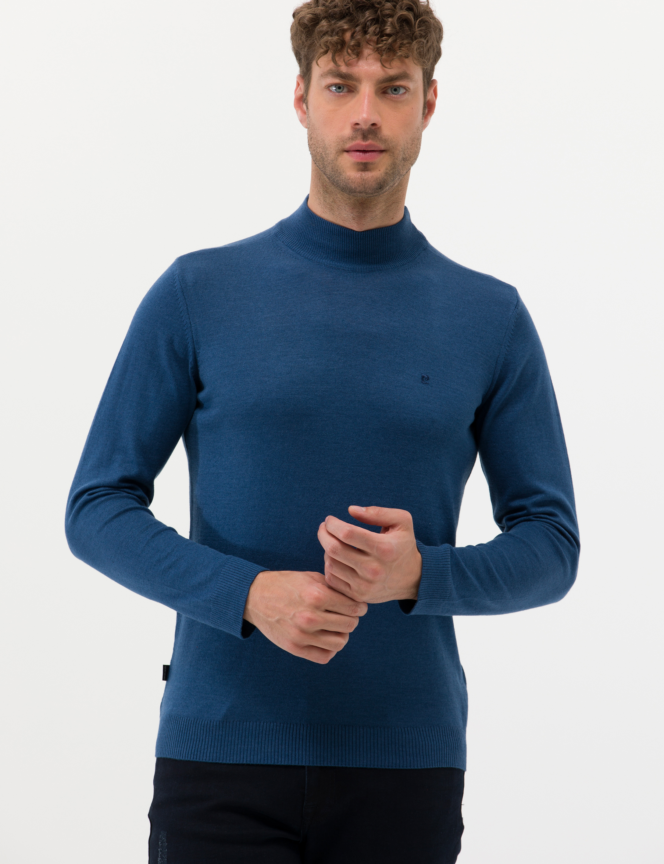 İndigo Melanj Slim Fit Yarım Balıkçı Yaka Basic Triko Kazak