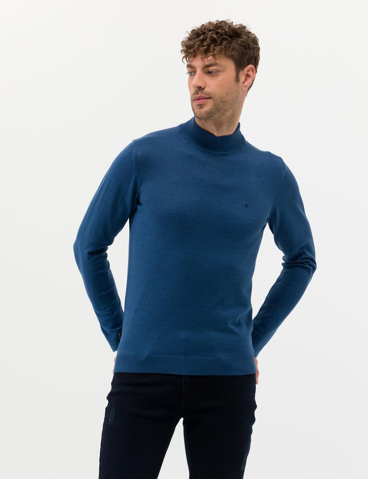 İndigo Melanj Slim Fit Yarım Balıkçı Yaka Basic Triko Kazak - 50276502068