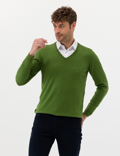 Yeşil Slim Fit V Yaka Basic Triko Kazak