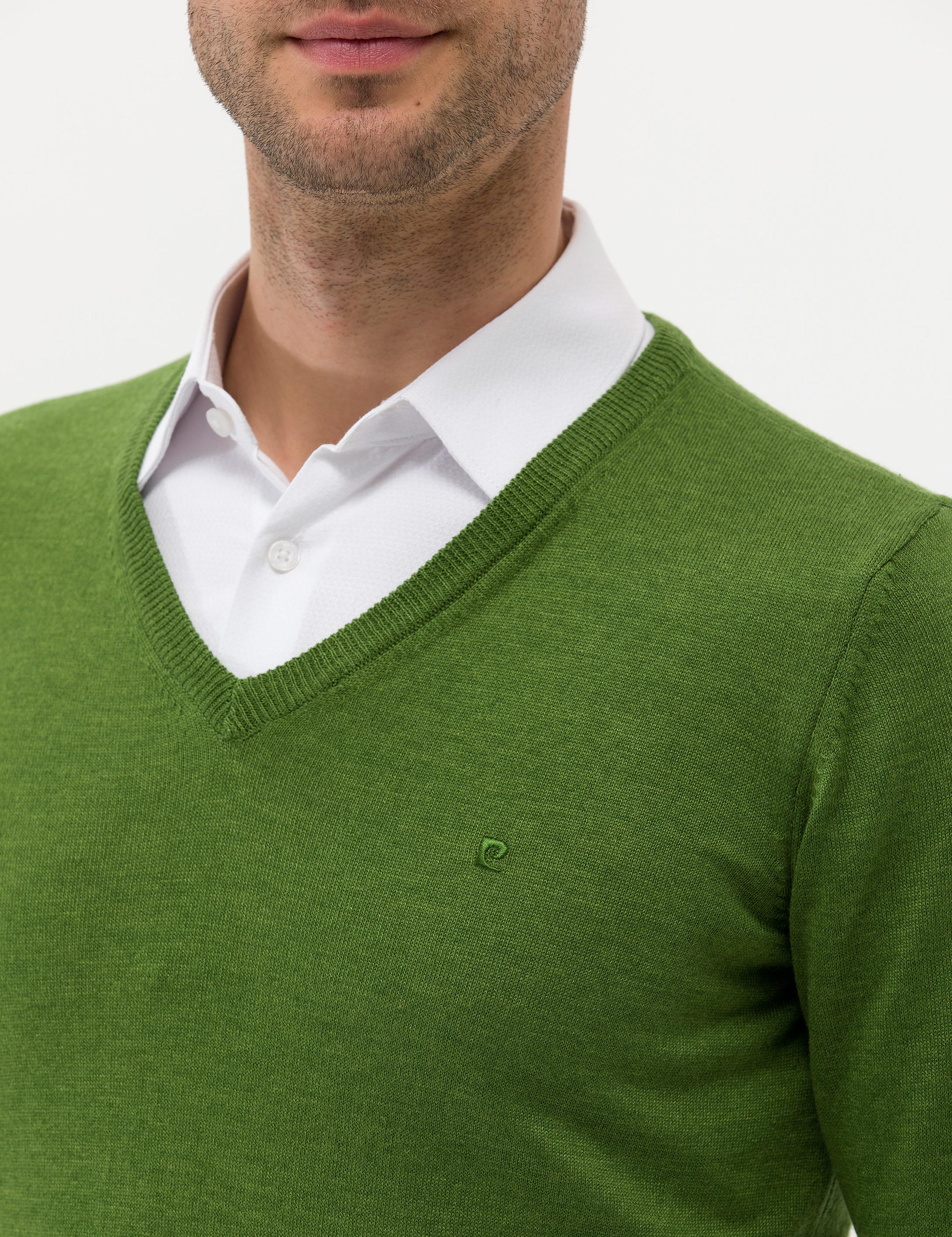 Yeşil Slim Fit V Yaka Basic Triko Kazak